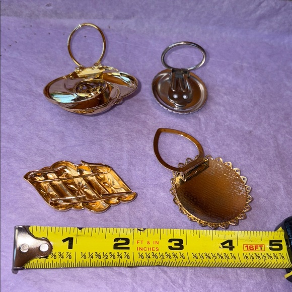 Estate Lot Scarf Clips Mother of Pearl, Pink Stone & Rhinestones, Gold Sunburst - Picture 7 of 9